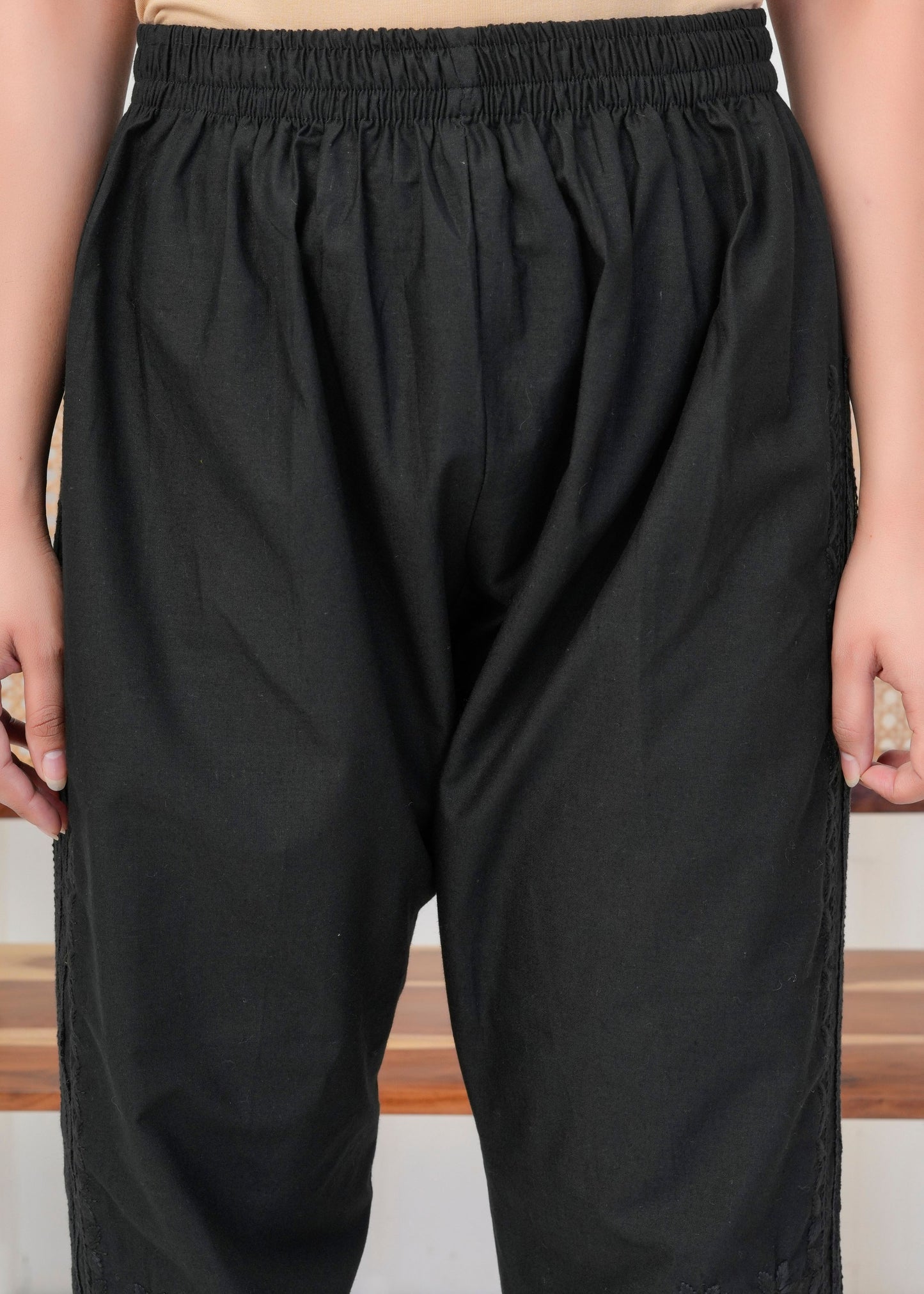 Black Embroidered Straight Pant