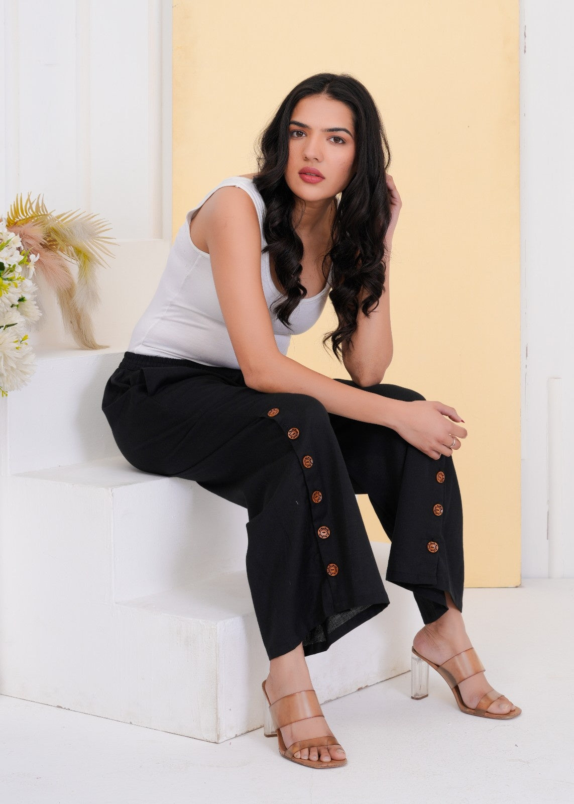 Side Button Black Pant