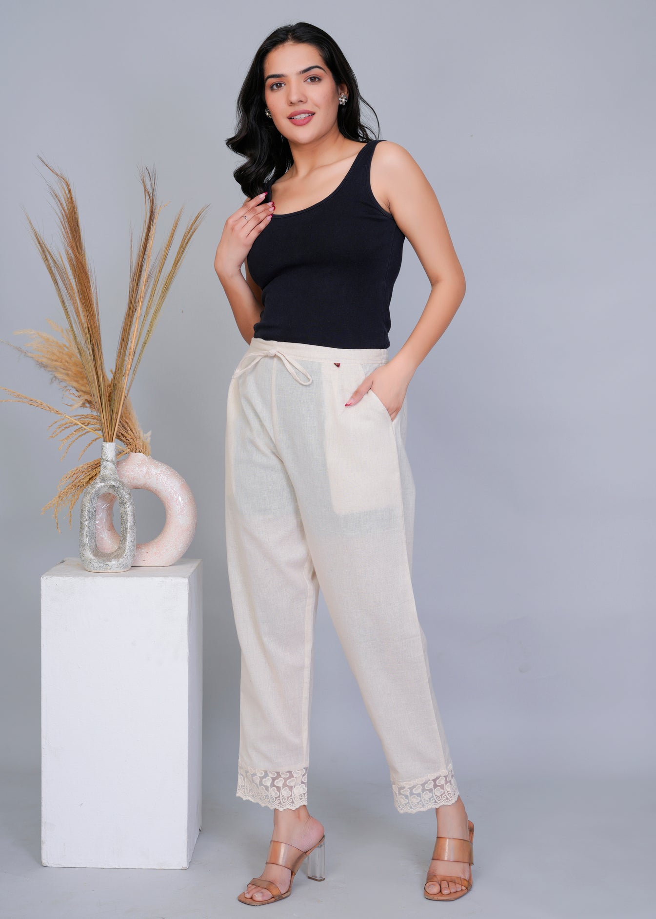 Floral Weave Khadi Crochet Pants