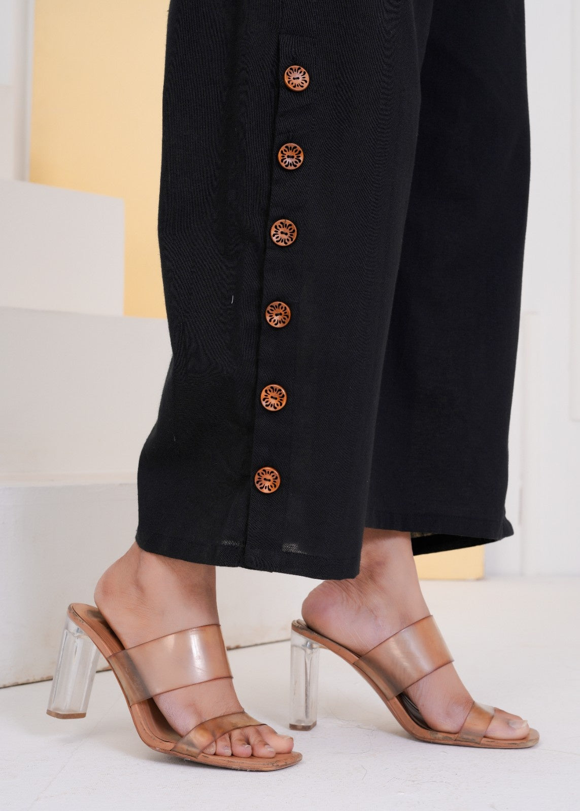 Side Button Black Pant