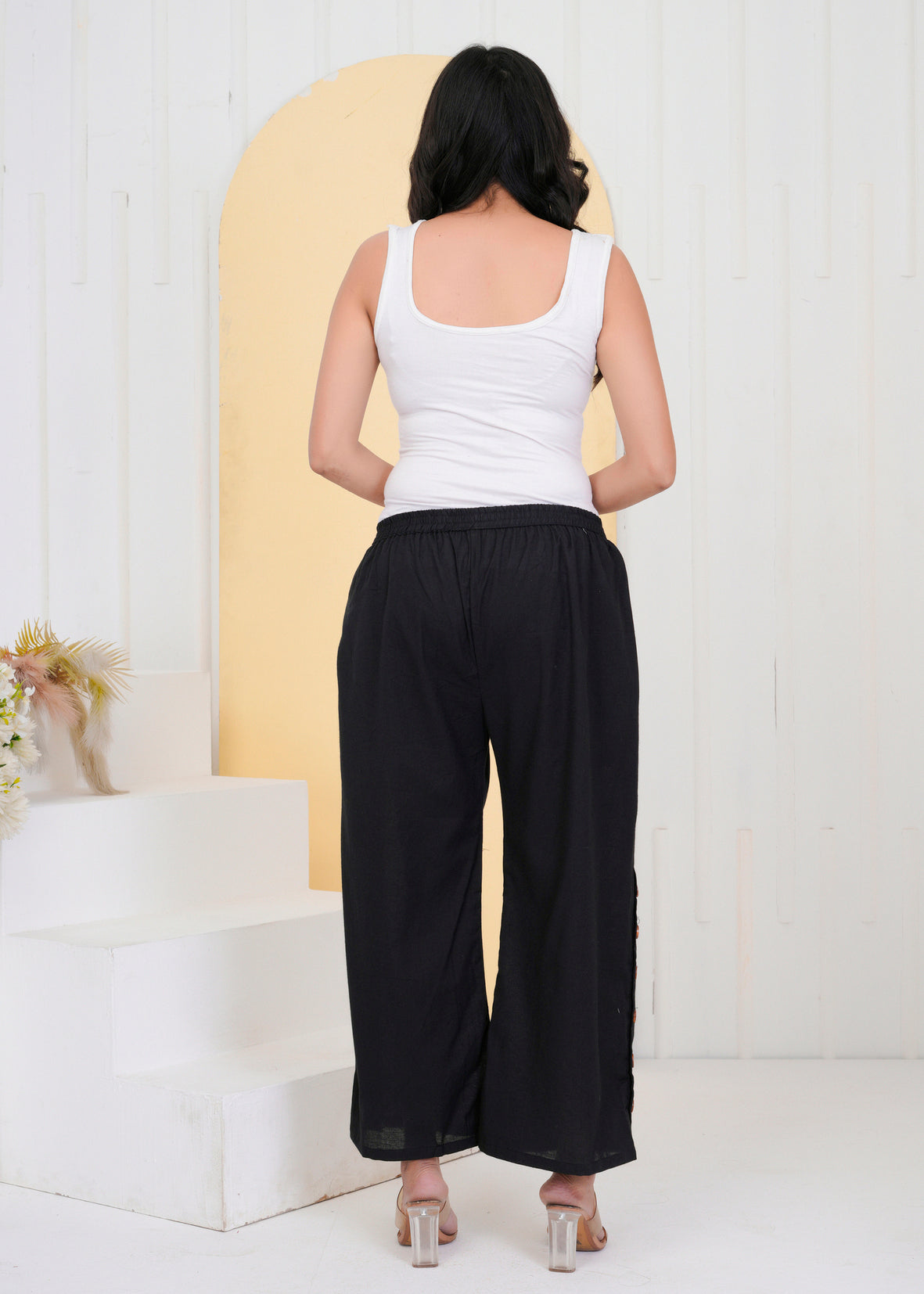 Side Button Black Pant