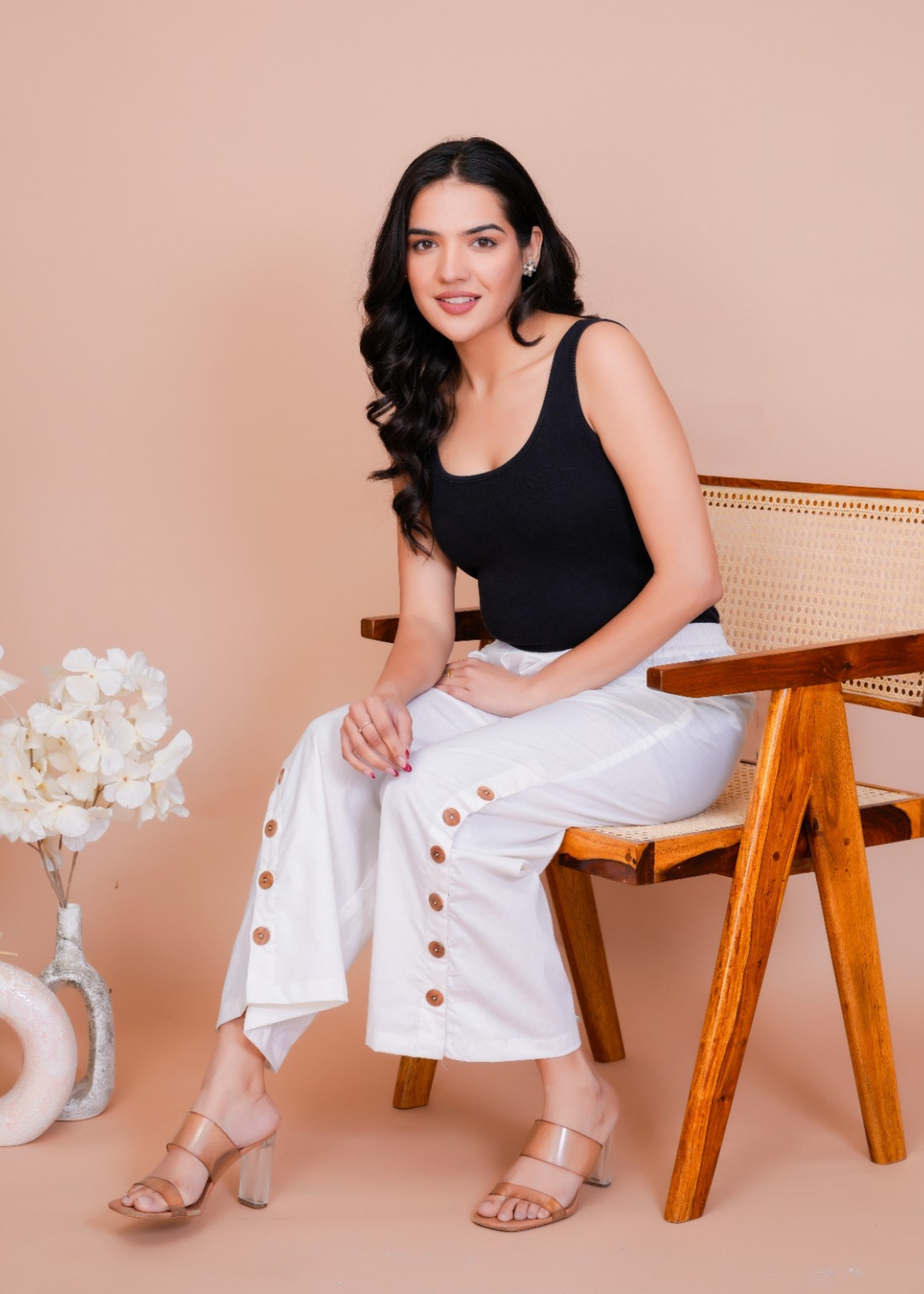 Side Button White Pant
