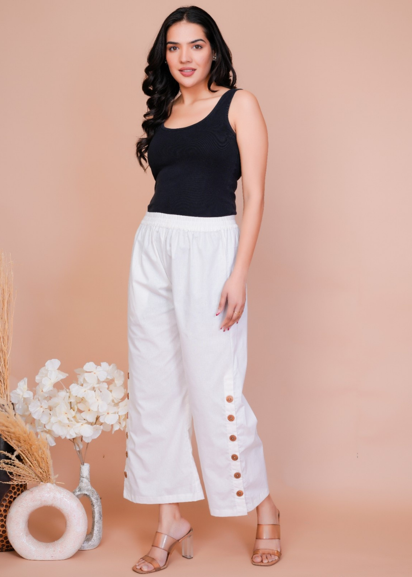 Side Button White Pant
