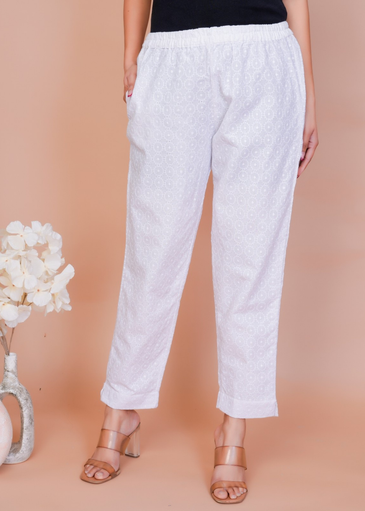 White Chikan Pant