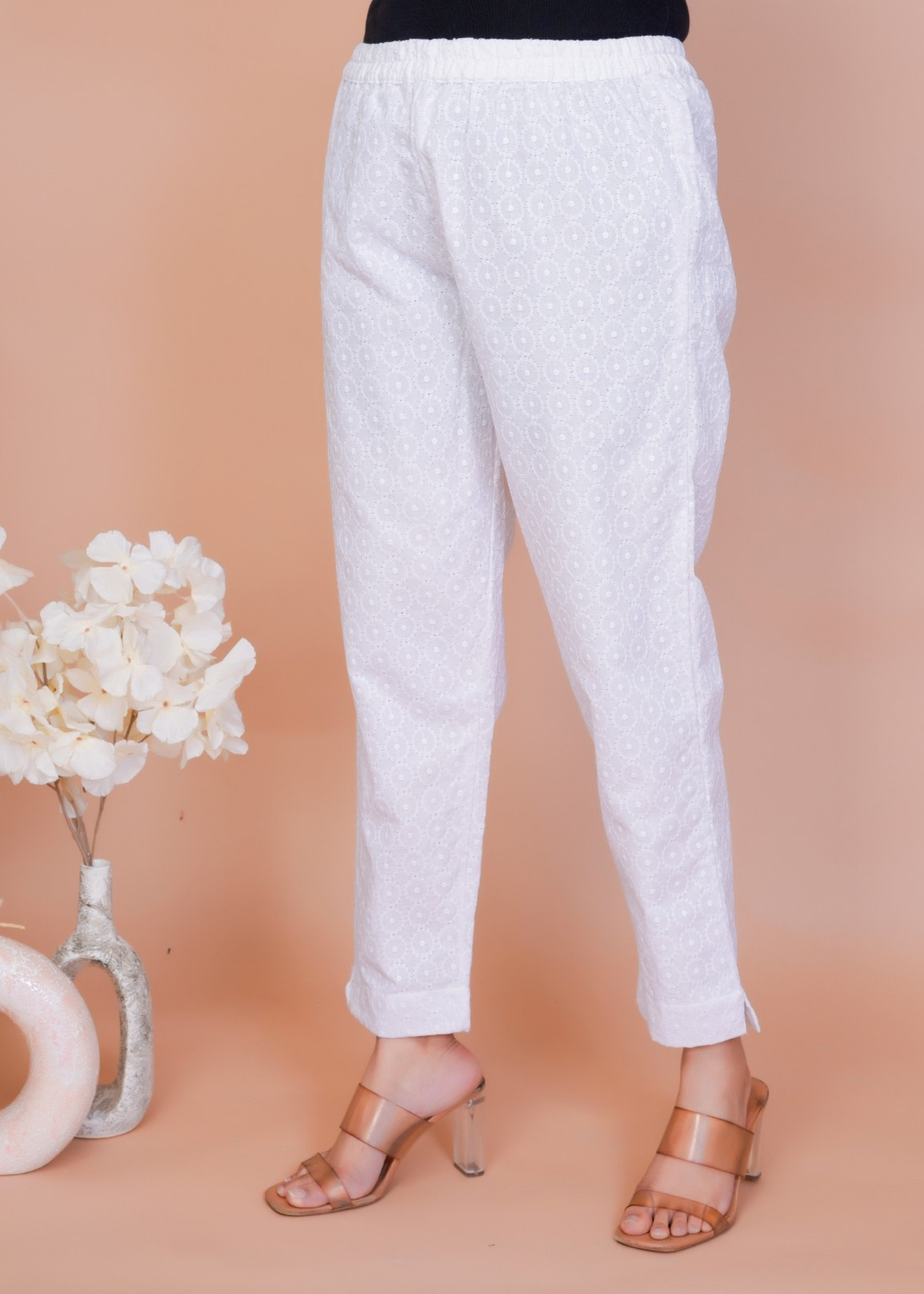 White Chikan Pant