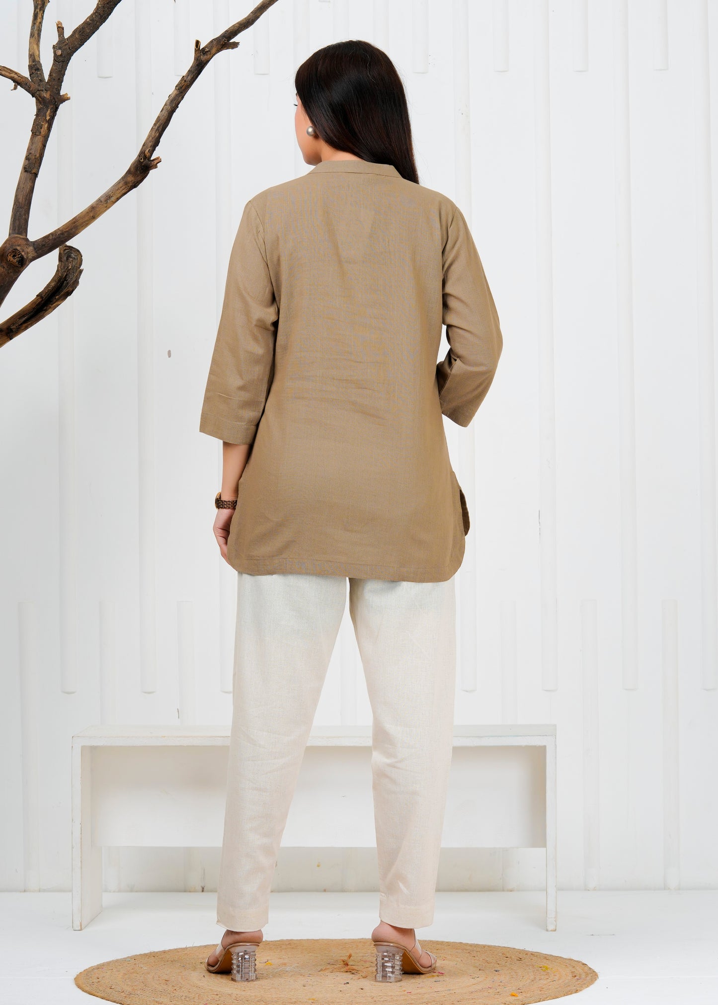 Cotton Linen Camel Short Kurti