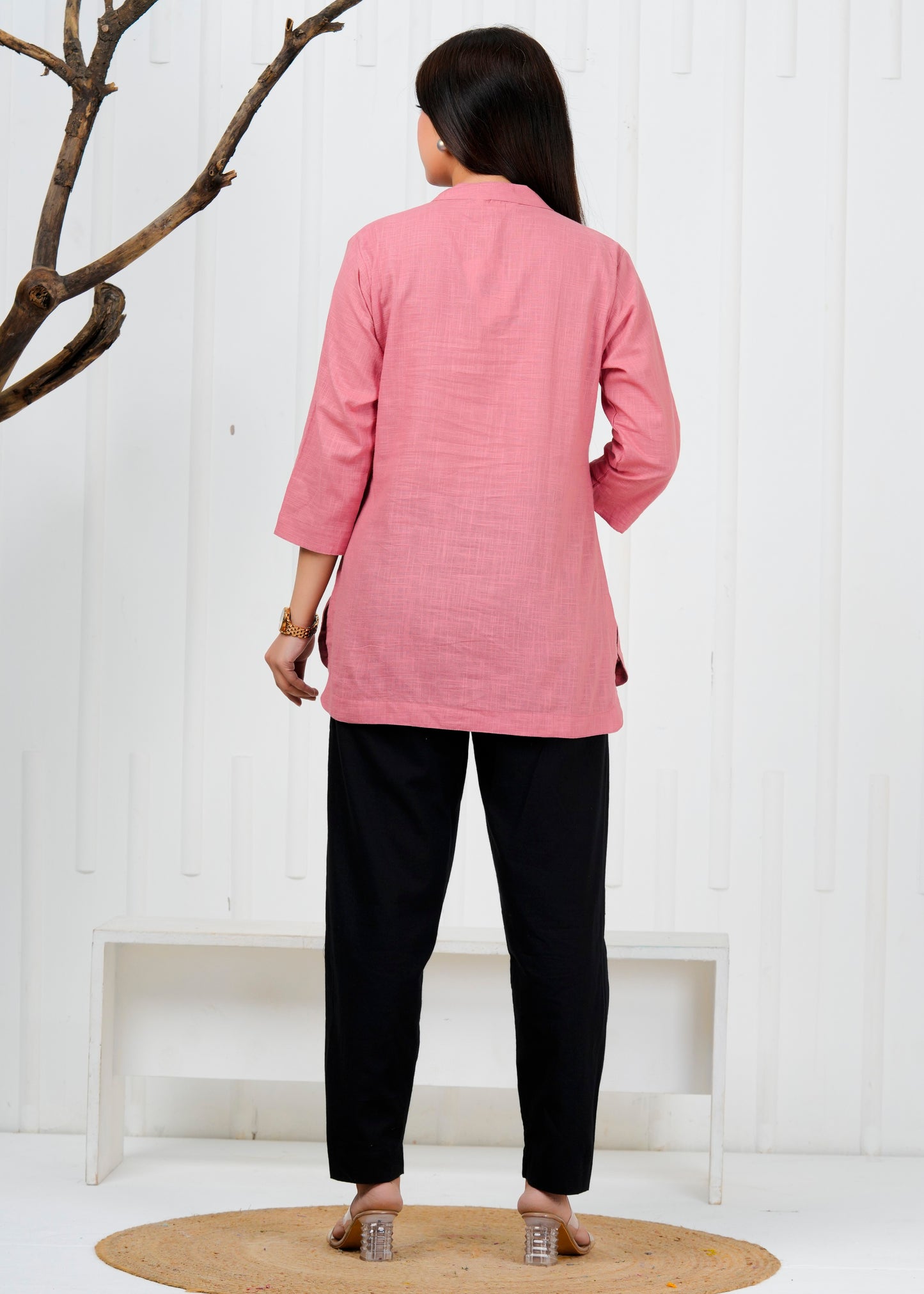 Cotton Linen Onion Pink Short Kurti