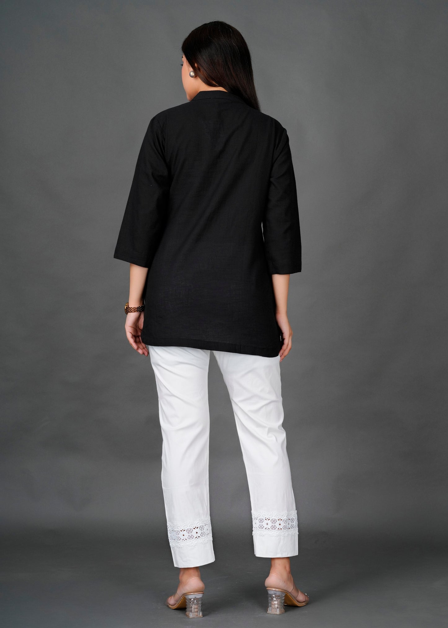 Black Kurti With White Lace Pant