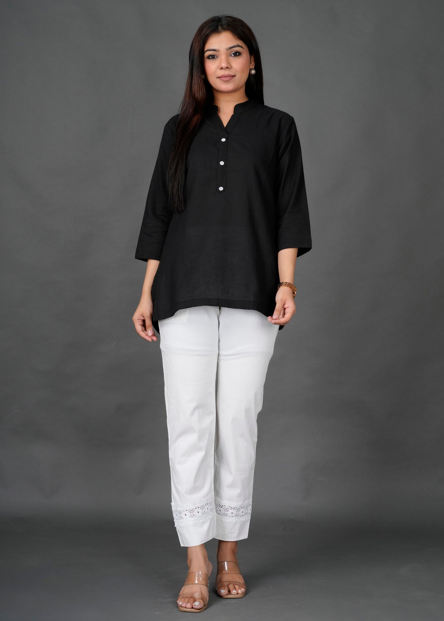 Black Kurti With White Lace Pant