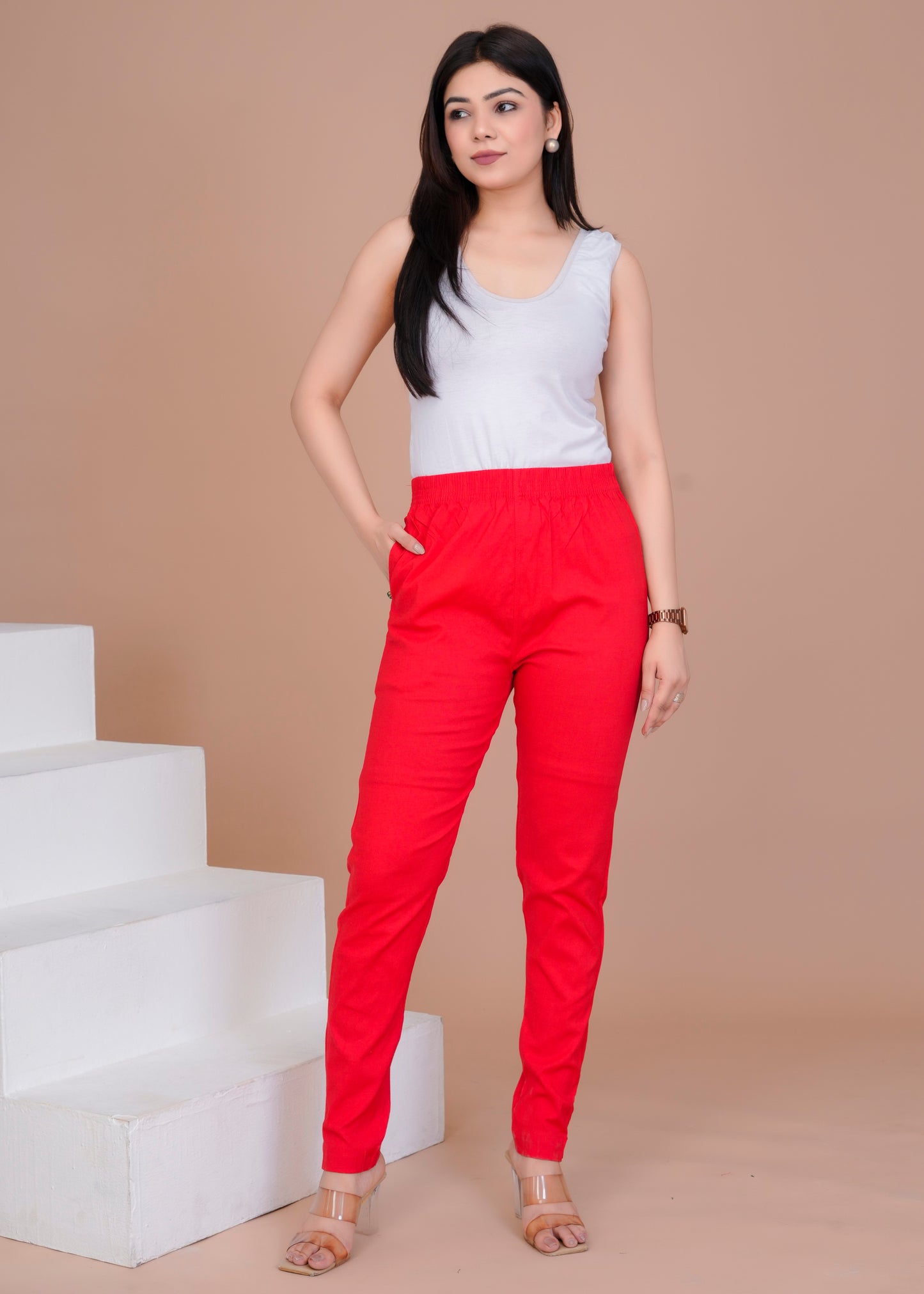 Cotton Lycra Red Pant
