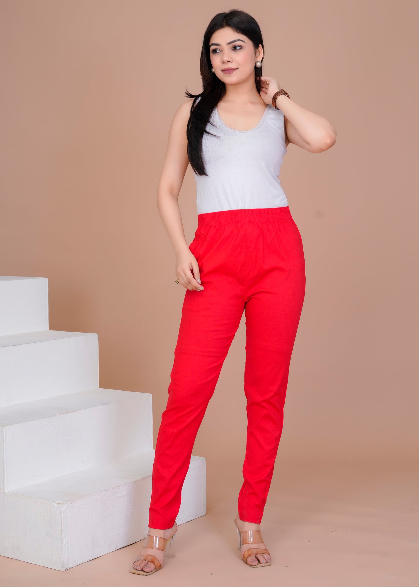 Cotton Lycra Red Pant