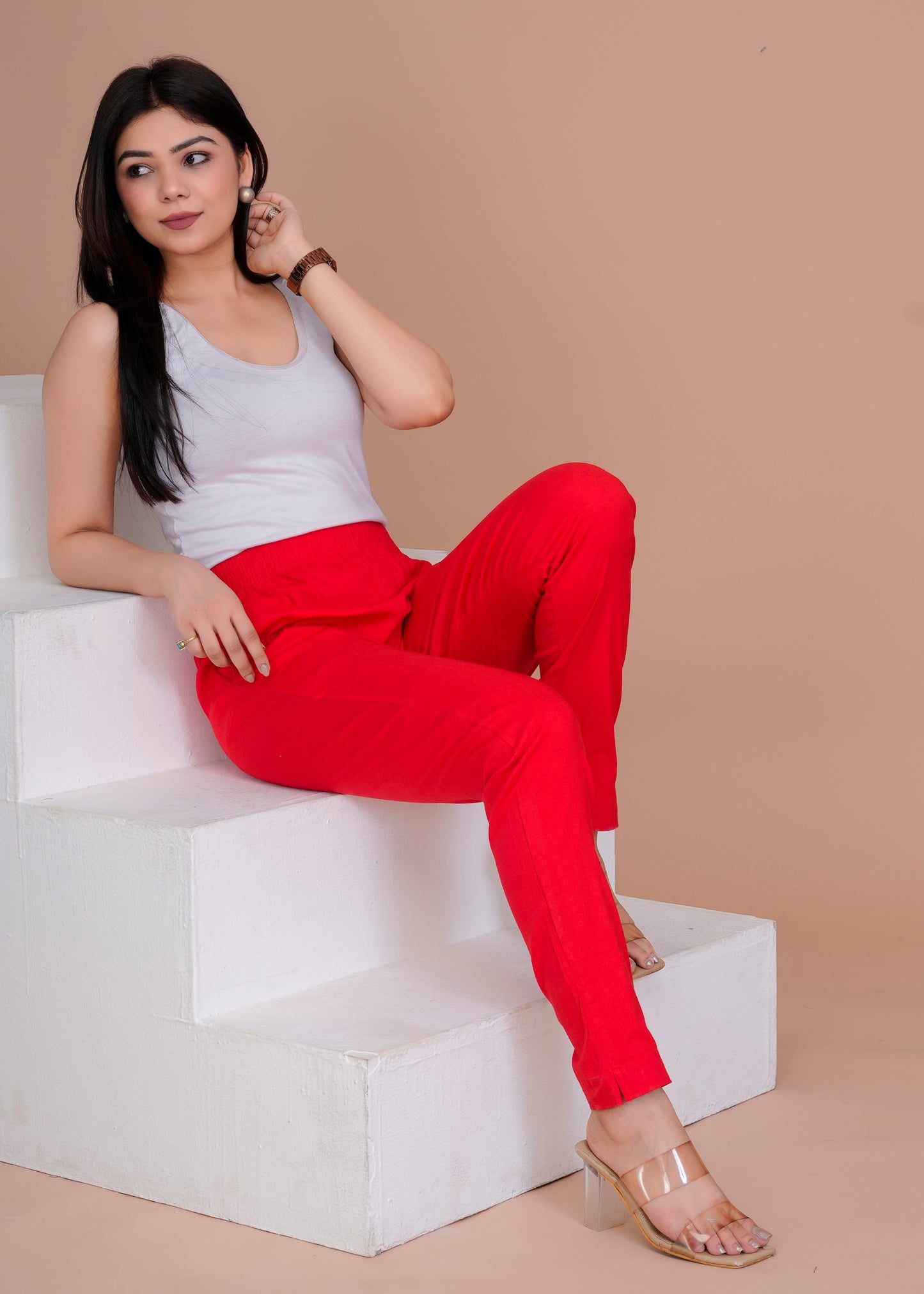 Cotton Lycra Red Pant