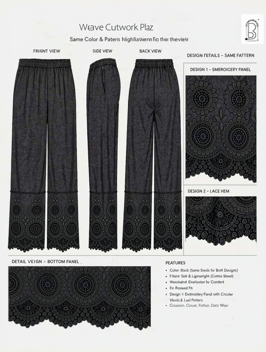 Weave Cutwork Black Plazo