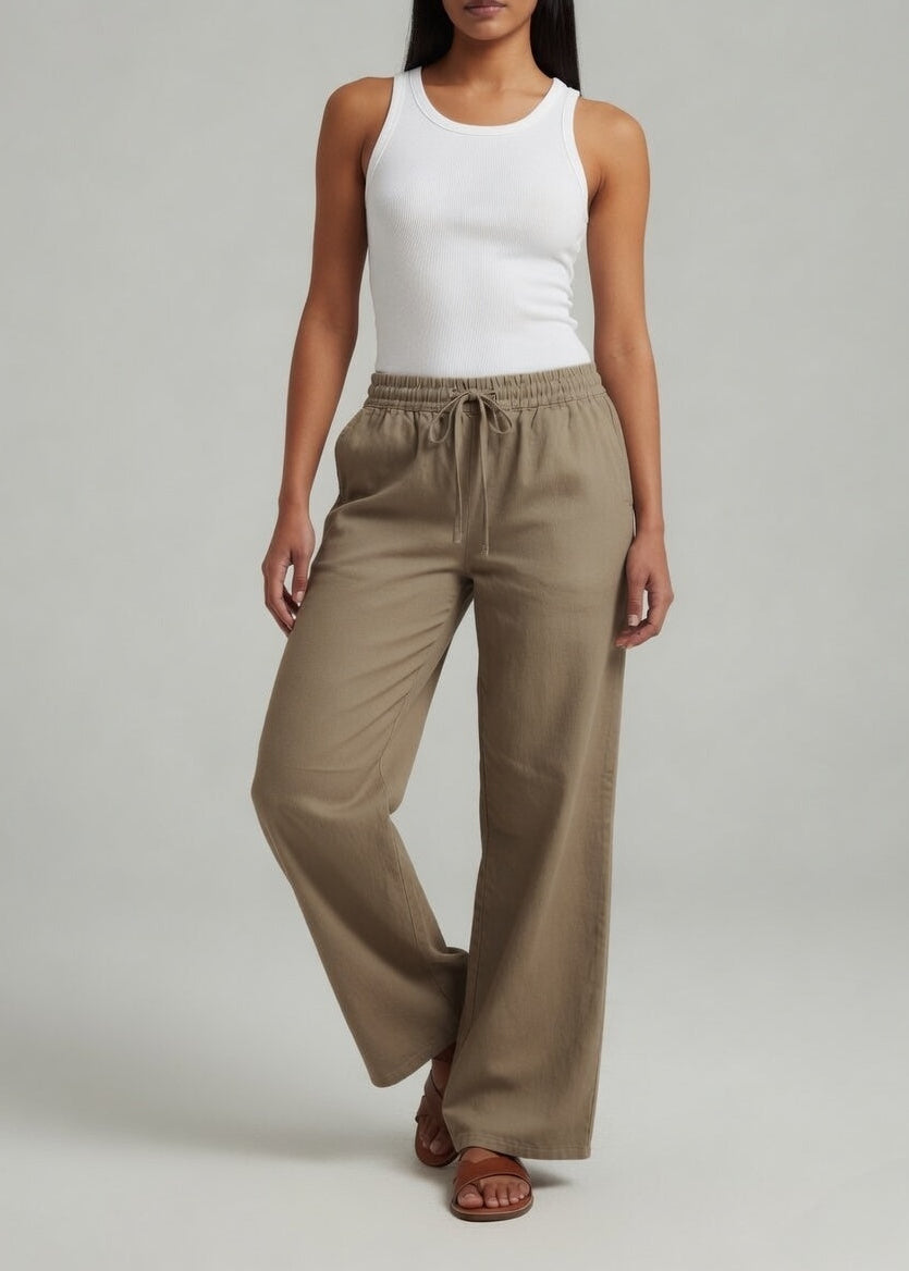 Mocha Brown Cotton Wide Leg Pant