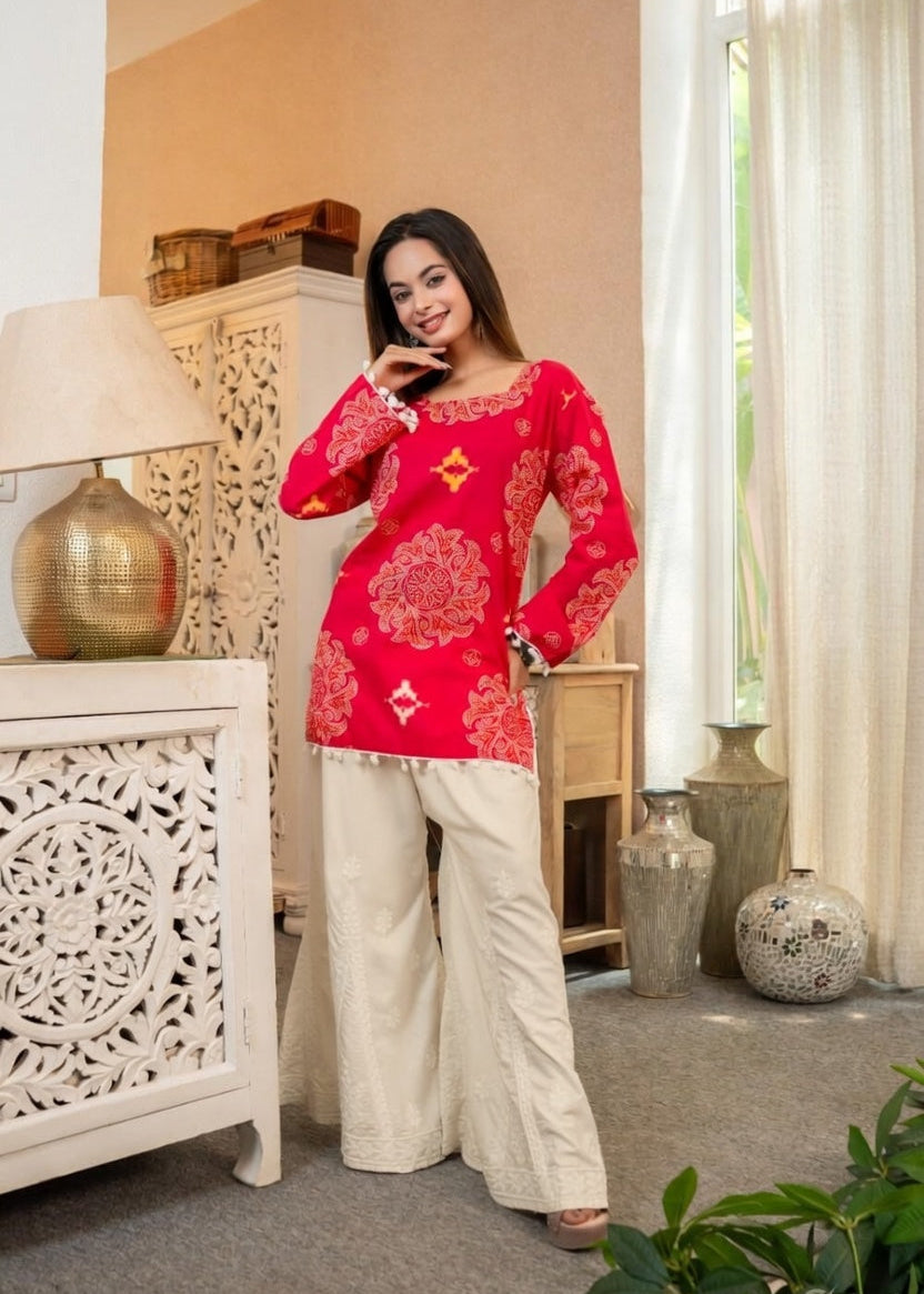Khadi Embroidered Kali palazzo