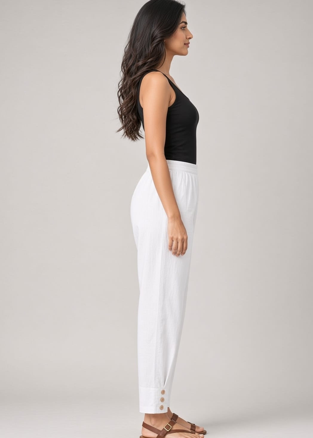 White Cotton Pathani Button Pant