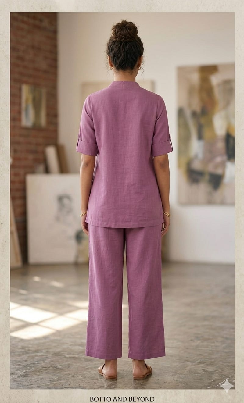 Onion Pink Cotton Linen Co-Ord Set