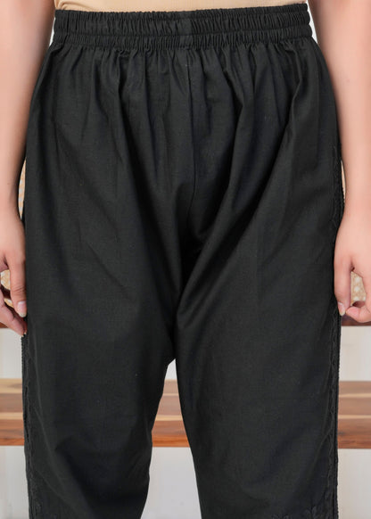 Black Embroidered Straight Pant