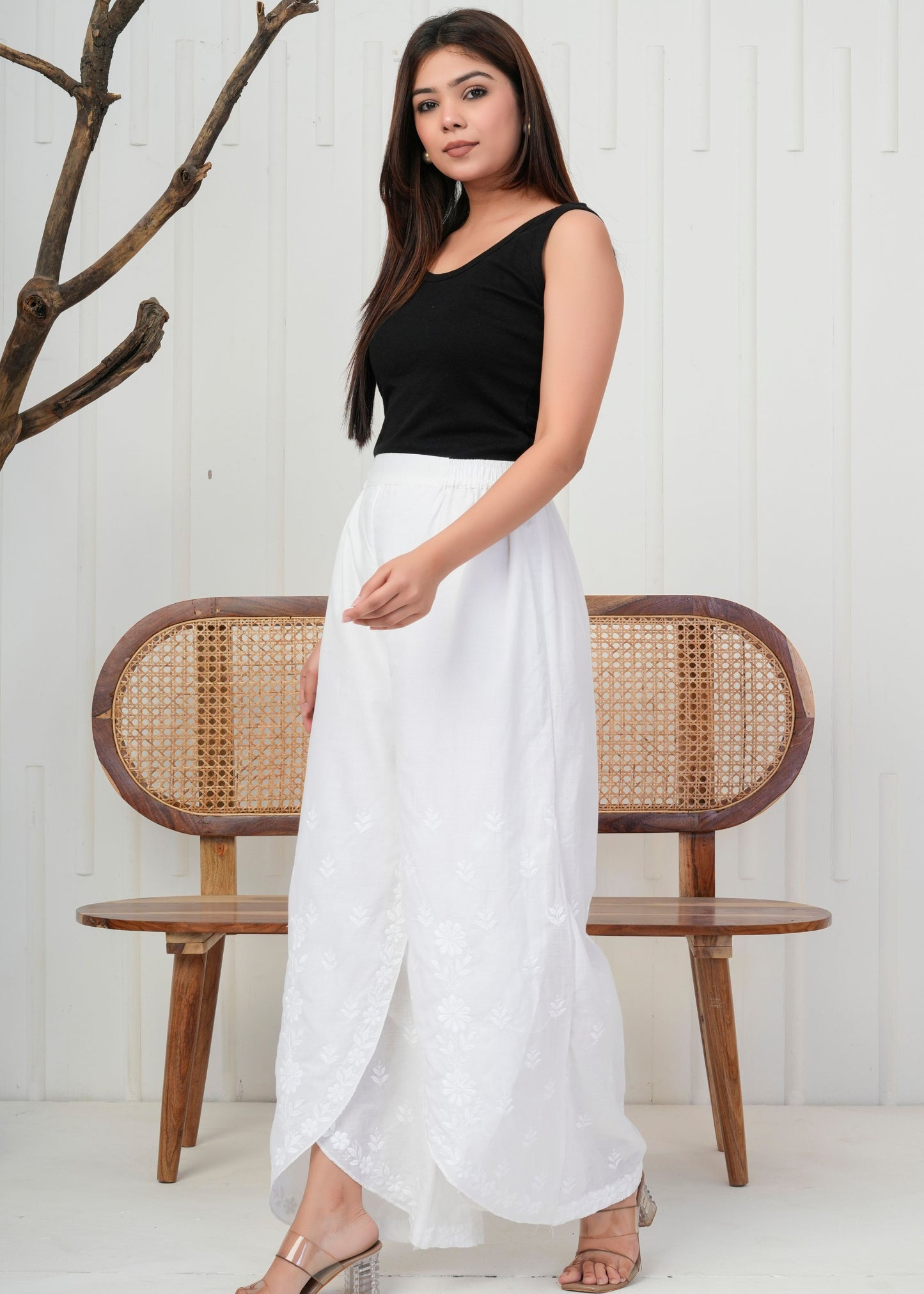 White Embroidered Palazzo Pant