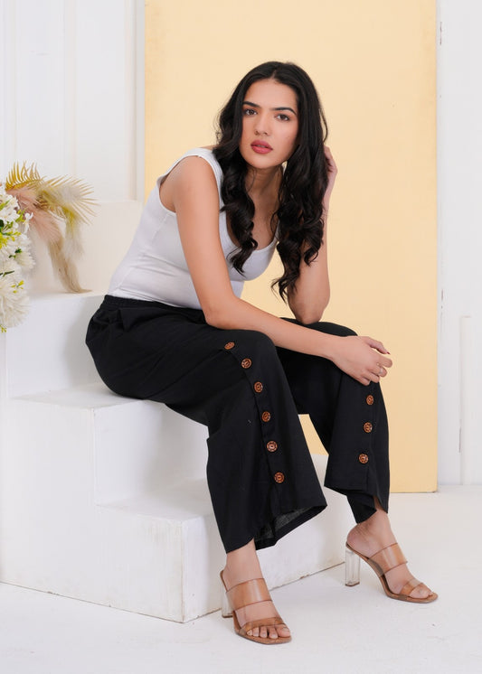 Side Button Black Pant