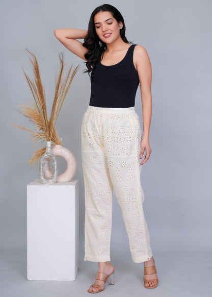 Beige Chikan Pant