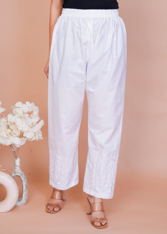 Wide Leg Embroidery White Pant