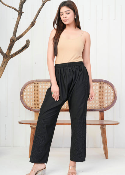 Black Embroidered Straight Pant