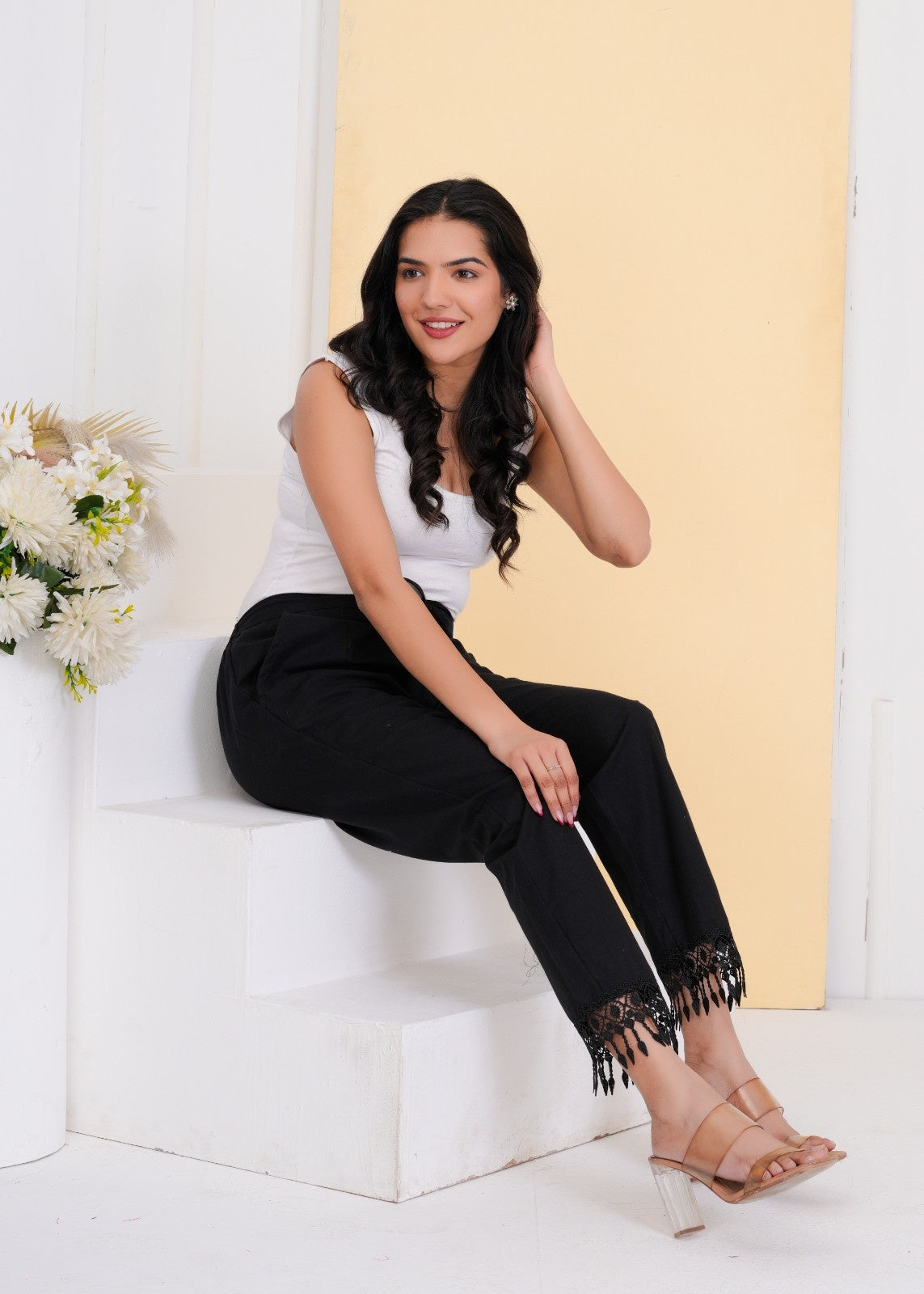 Tassel Trail Black Crochet Pant