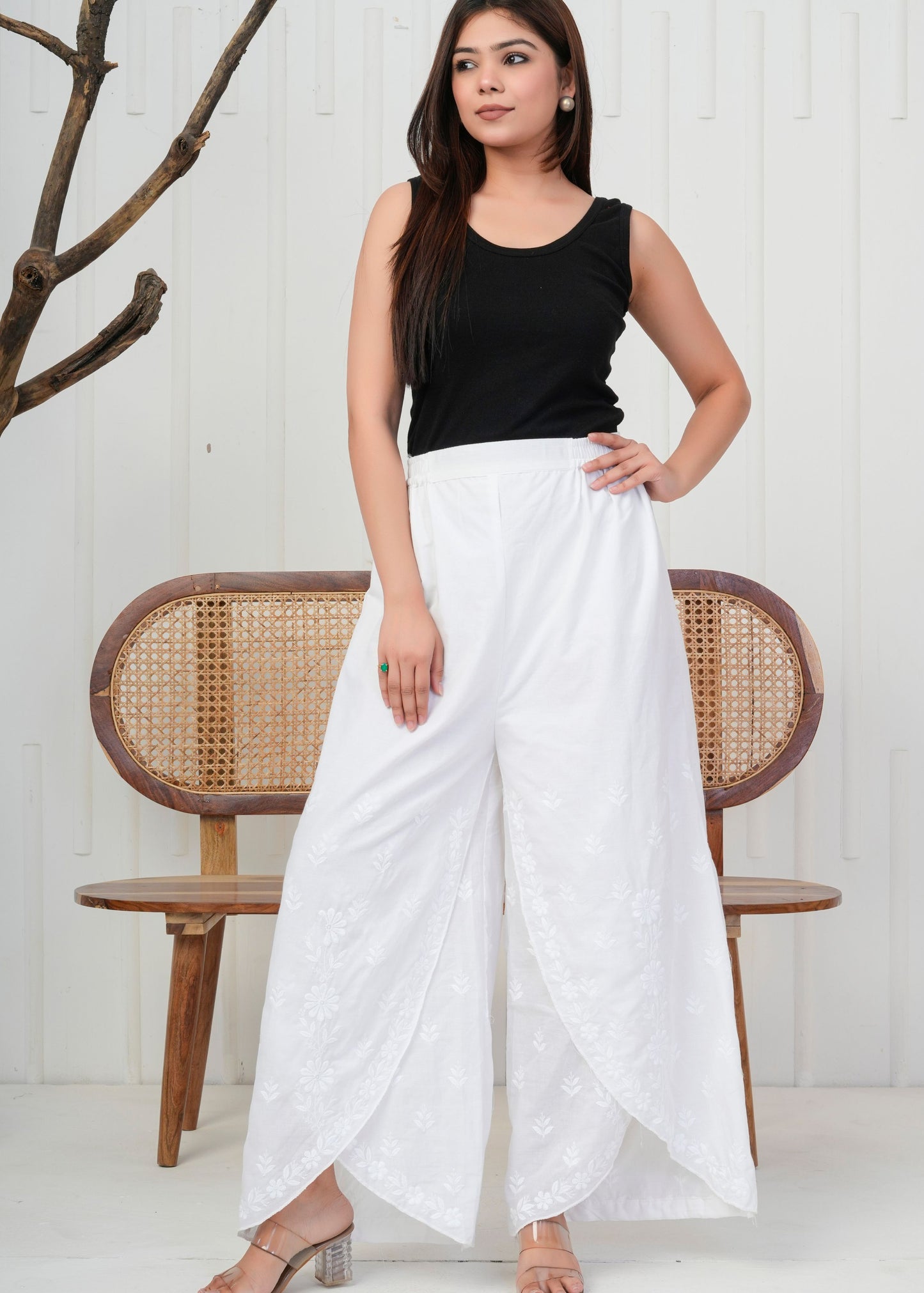 White Embroidered Palazzo Pant