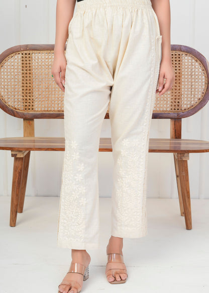 Elegant Cream Embroidered Pant