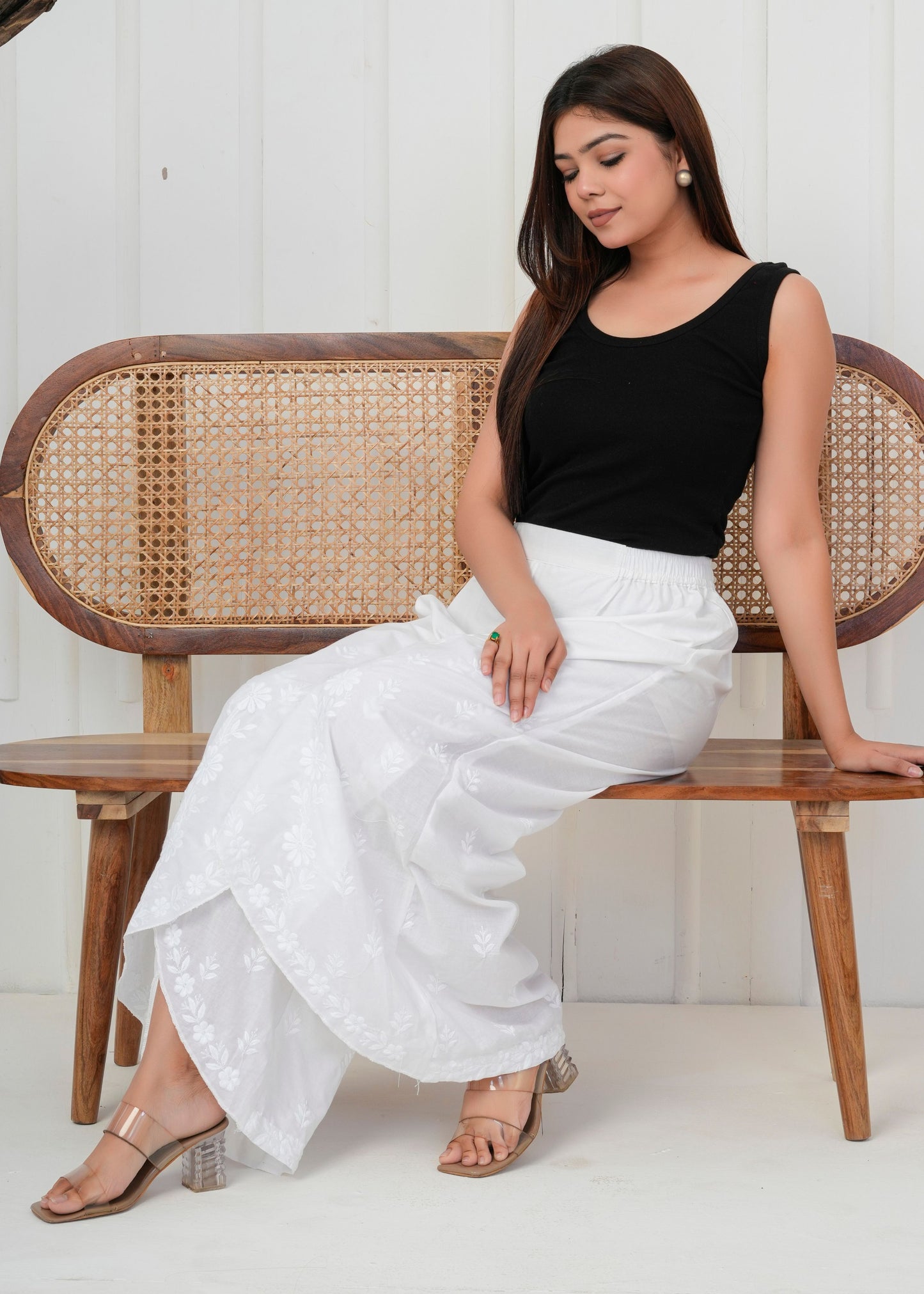 White Embroidered Palazzo Pant