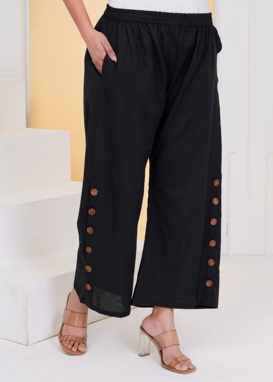 Side Button Black Pant