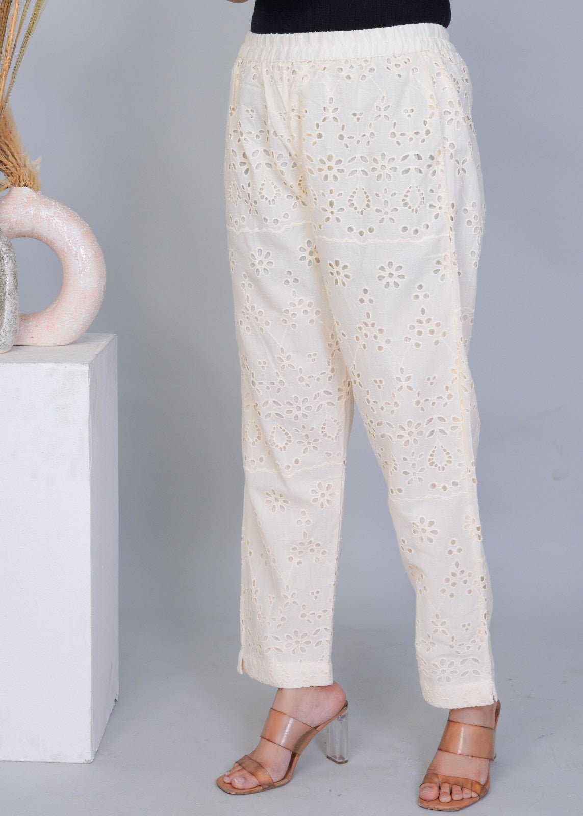 Beige Chikan Pant