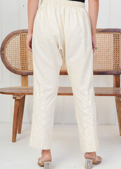 Elegant Cream Embroidered Pant
