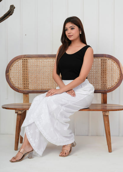 White Embroidered Palazzo Pant