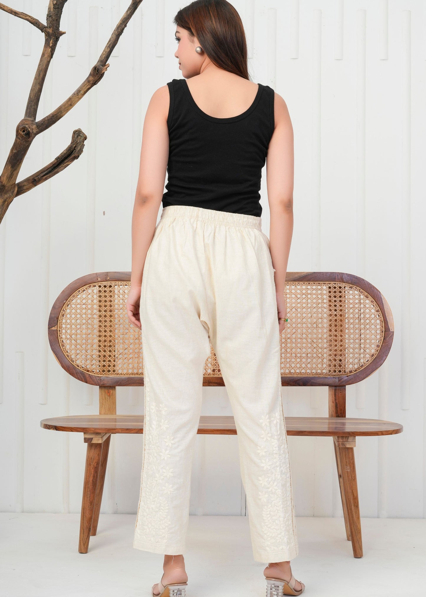Elegant Cream Embroidered Pant