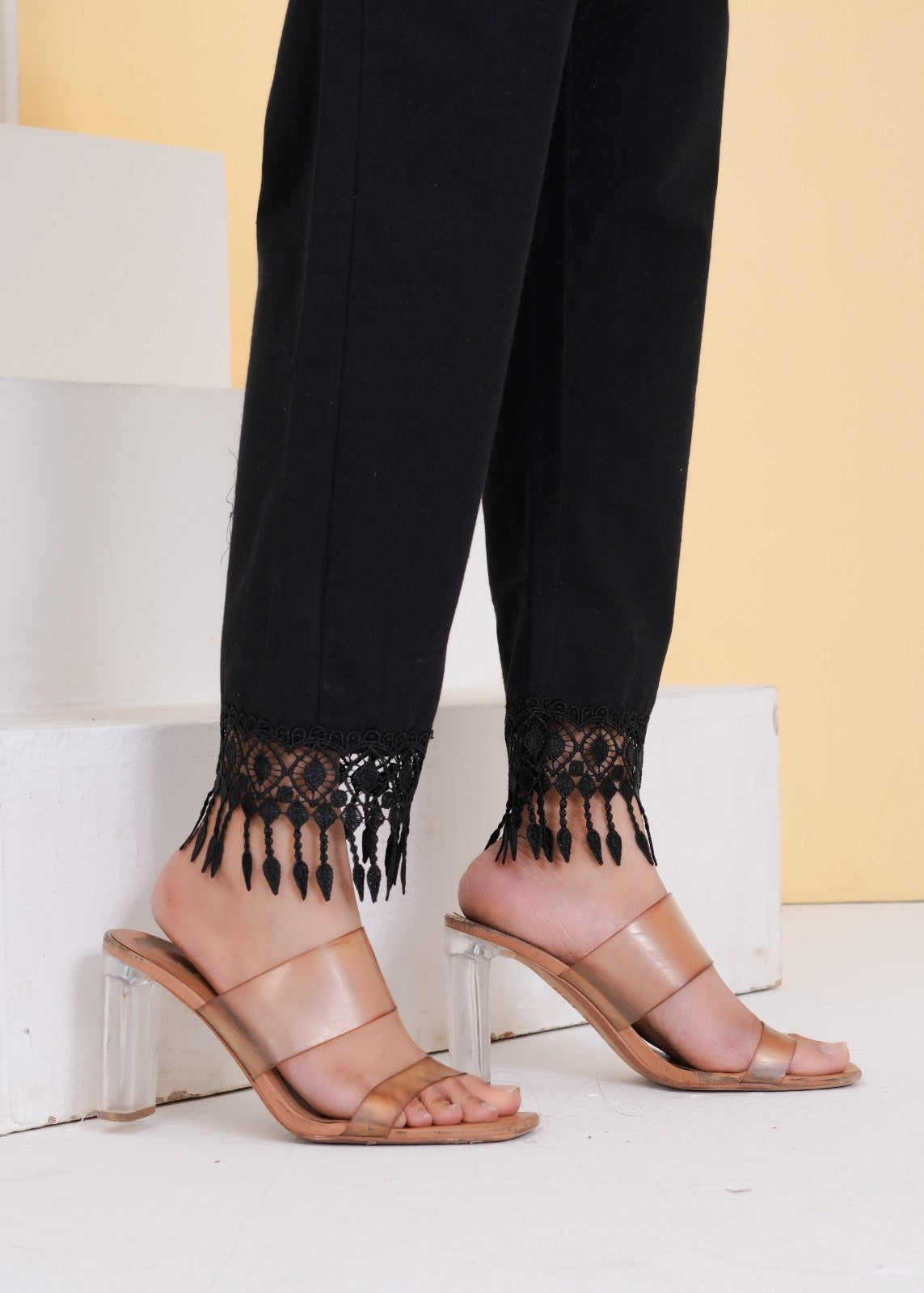 Tassel Trail Black Crochet Pant
