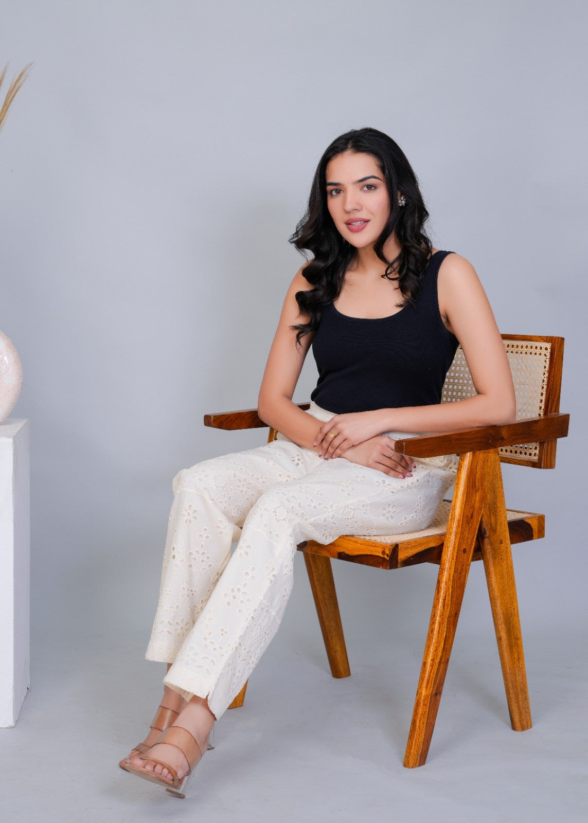 Beige Chikan Pant