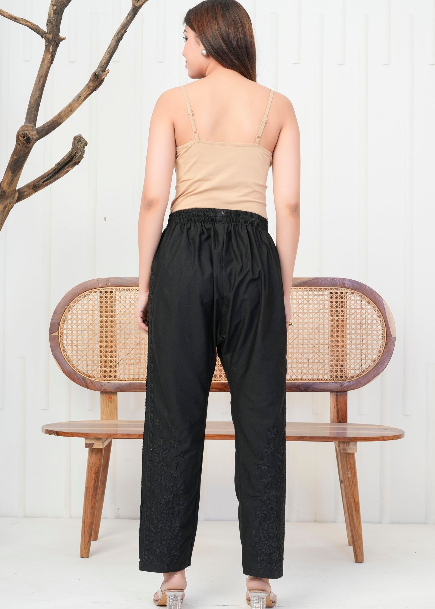 Black Embroidered Straight Pant