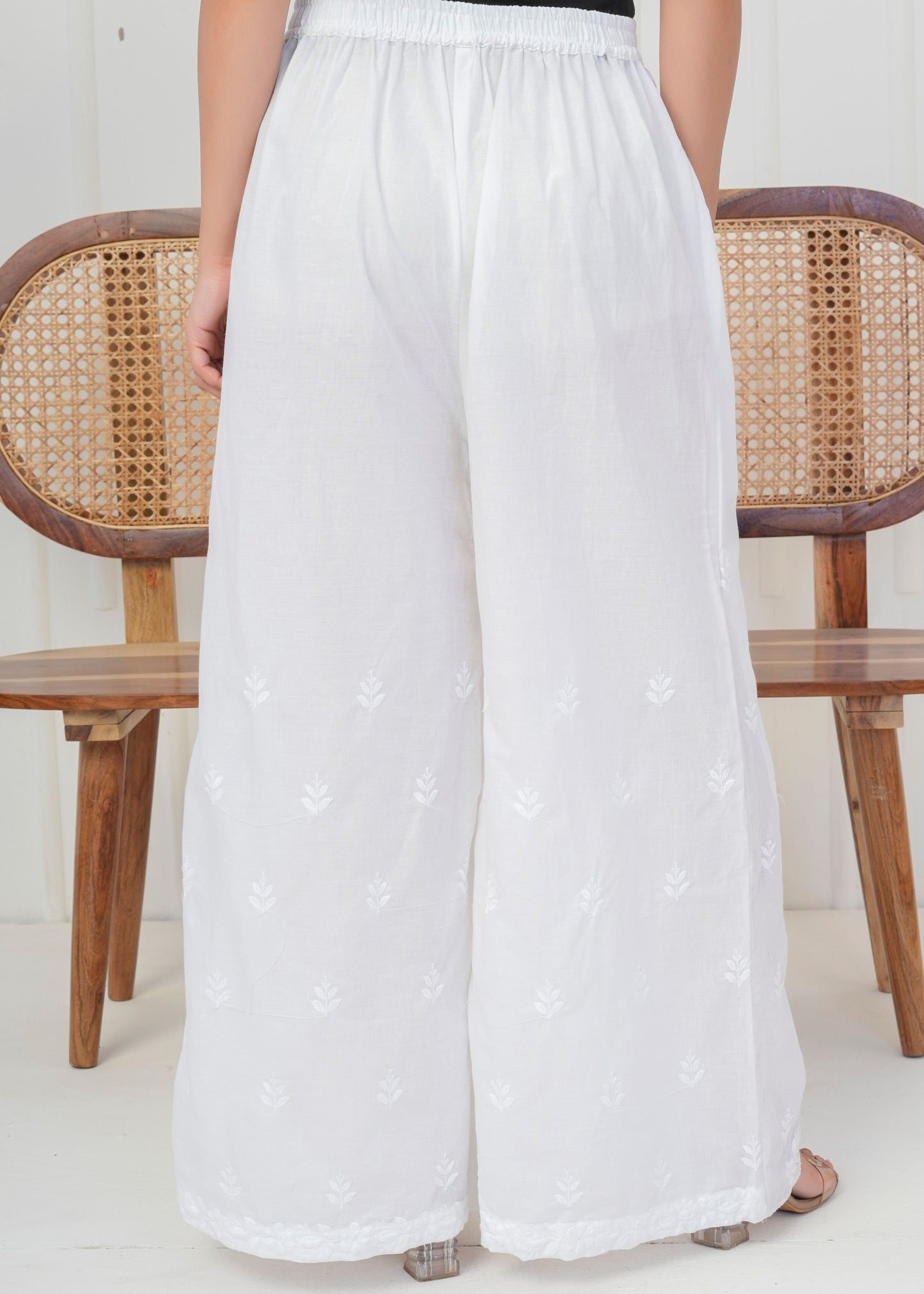 White Embroidered Palazzo Pant