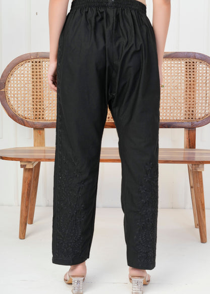 Black Embroidered Straight Pant
