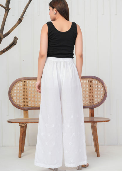 White Embroidered Palazzo Pant