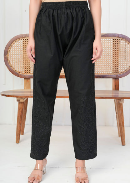 Black Embroidered Straight Pant