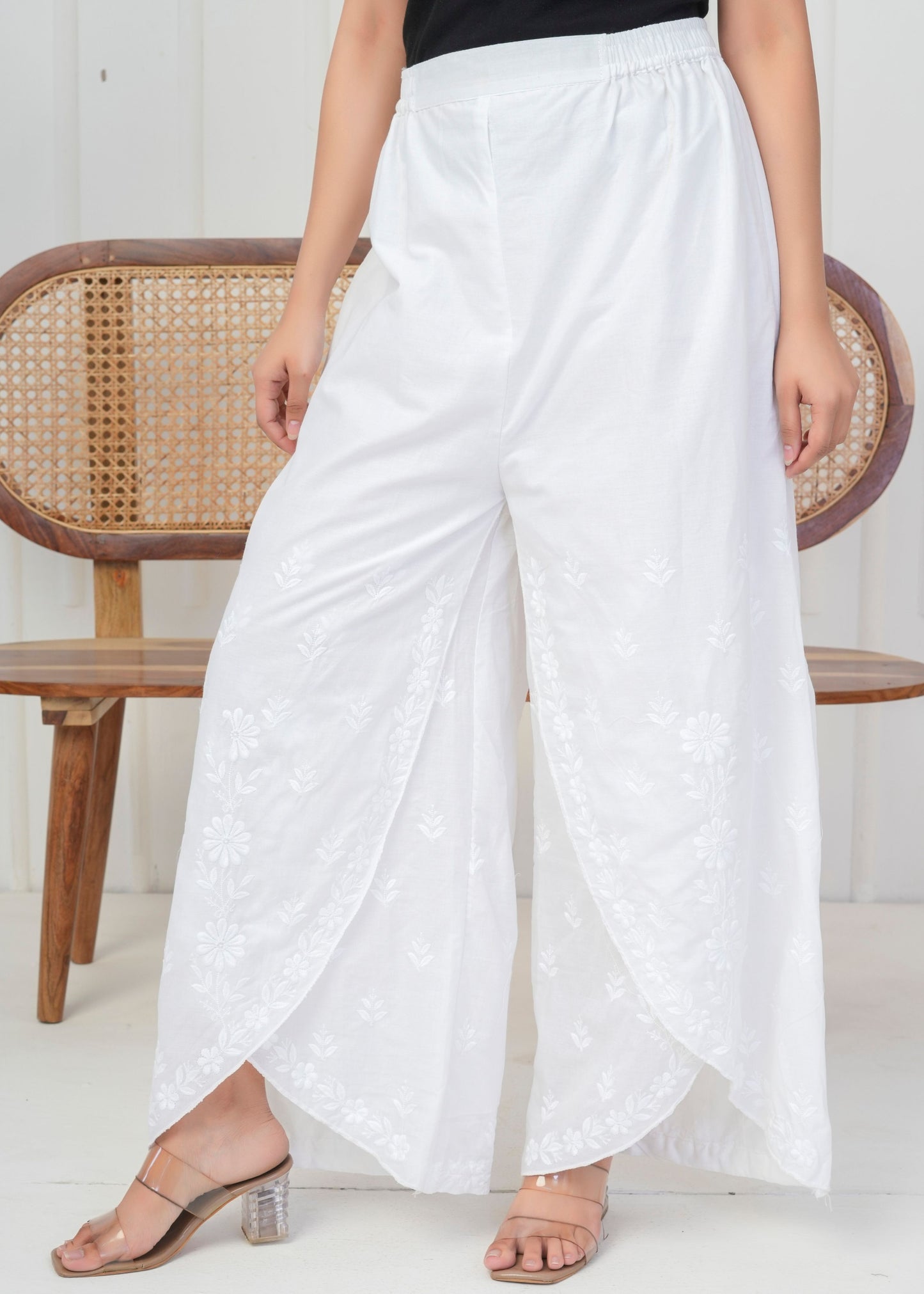 White Embroidered Palazzo Pant