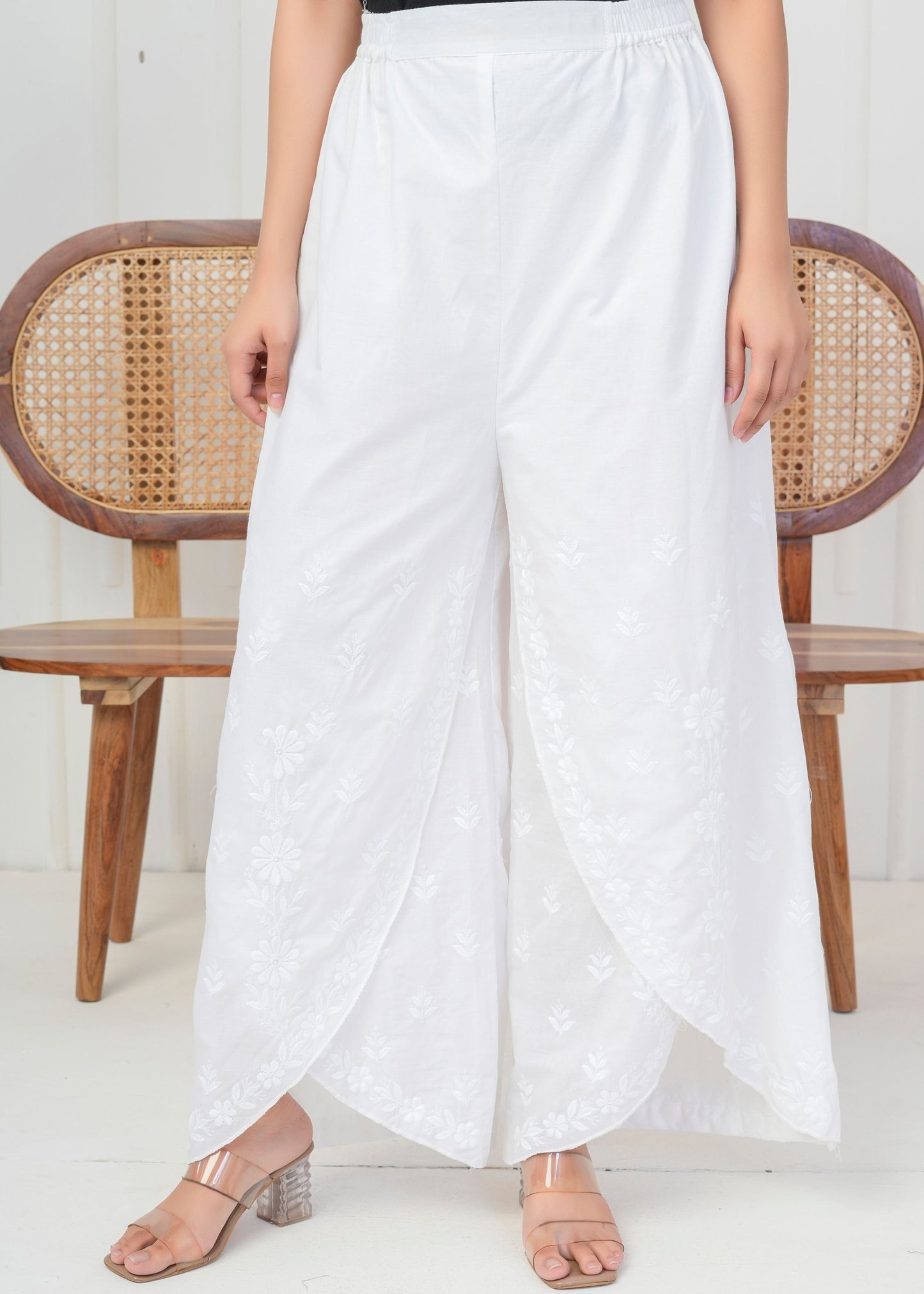 White Embroidered Palazzo Pant