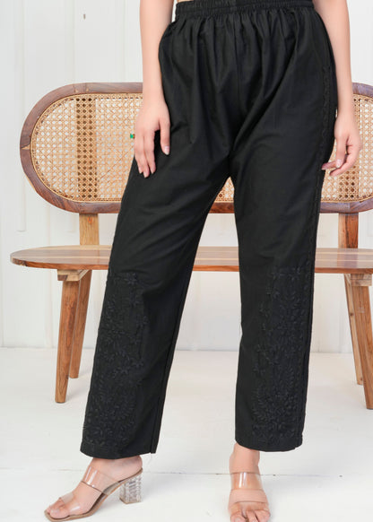 Black Embroidered Straight Pant