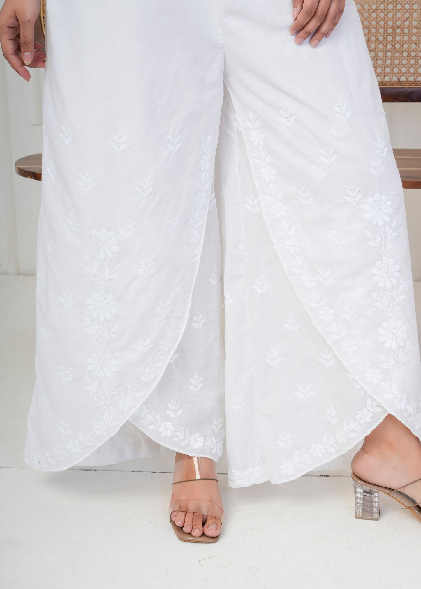 White Embroidered Palazzo Pant