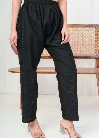 Black Embroidered Straight Pant