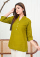 Cotton Linen Olive Green Short Kurti