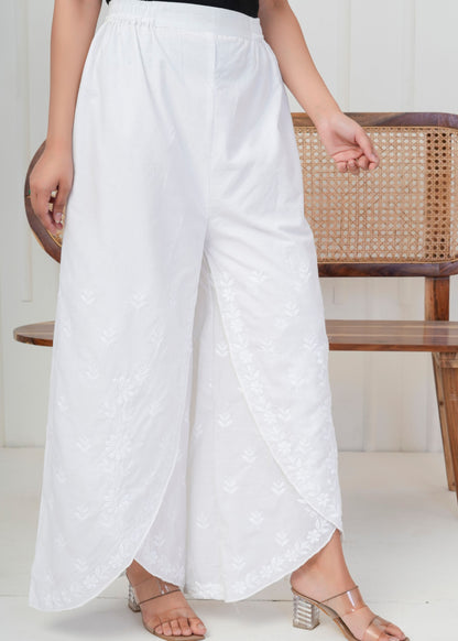 White Embroidered Palazzo Pant